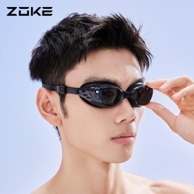 zoke洲克泳镜高清防水防雾平光女士游泳训练男中大框不勒头眼镜622501102