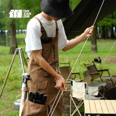 探险者露营工装围裙多袋户外帆布防刮耐脏耐磨防护野营服无袖复古 TXZ-1416