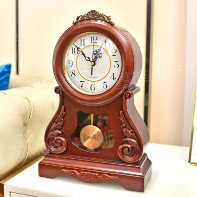 墨菲实木座钟新中式创意复古家用台钟欧式客厅卧室时钟装饰钟表高档