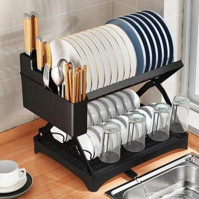 尔沫厨房置物架碗碟碗盘收纳架沥水架家用多功能放碗架X型碗筷架-ERMO-275
