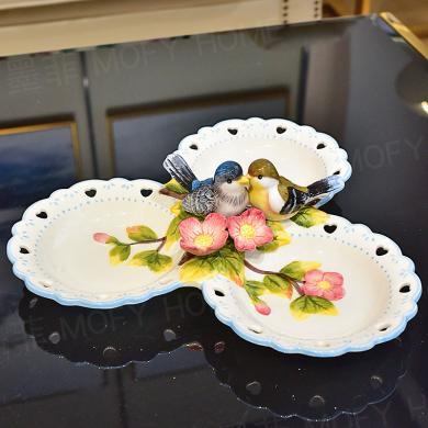 墨菲手绘分格果盘新中式创意陶瓷糖果盘坚果盘瓜子零食盘客厅餐桌摆件