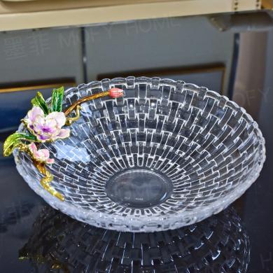 DEVY水晶玻璃果盘创意珐琅彩零食盘干果盘现代轻奢客厅餐桌茶几摆件