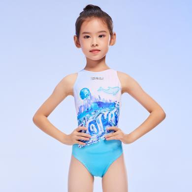 洲克儿童泳衣连体三角青少年比赛训练游泳速干zoke女孩竞速泳衣123525814