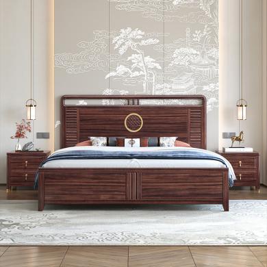 皇家密码 新中式乌金木实木床现代简约1.8米主卧婚床高箱储物双人大床