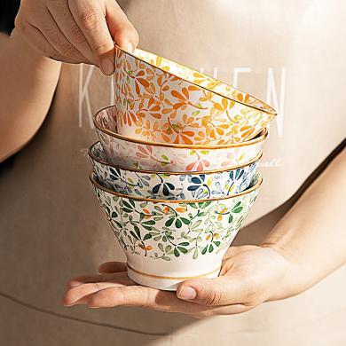 摩登主妇日式四季繁花陶瓷碗盘餐具家用特别好看的斗笠碗米饭碗