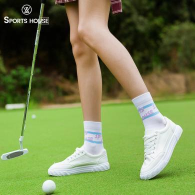 Sport's House运动之家女中筒字母防滑专业高尔夫运动潮袜子
