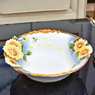 DEVY太阳花创意陶瓷果碗现代新中式果盘零食盘干果盘客厅茶几餐桌装饰品摆件