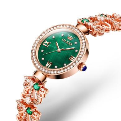 欧利时(OLEVS)瑞士品牌手表女士新款镶钻石英表小众ins风小绿表防水时尚装饰休闲腕表