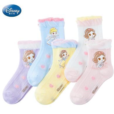 迪士尼5双装童袜女白雪公主亲肤女童中筒袜2024春季新款儿童袜子