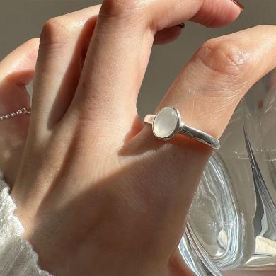 风下Hrfly S925银简约几何椭圆形戒指 女小众设计高级感气质食指戒 开口指环 礼盒包装
