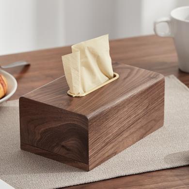 初心实木黄铜抽纸盒 北欧创意设计感纸巾盒放客厅茶几餐巾纸收纳盒
