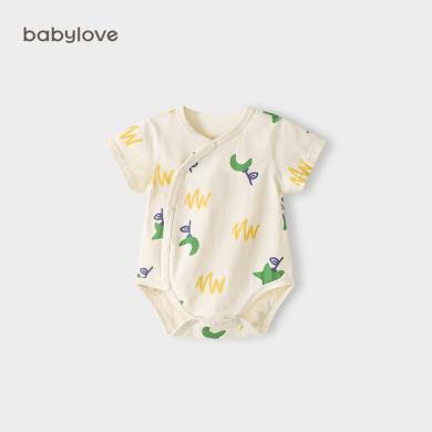 babylove婴儿短袖包屁衣夏季有机纯棉宝宝三角哈衣爬服新生儿夏装