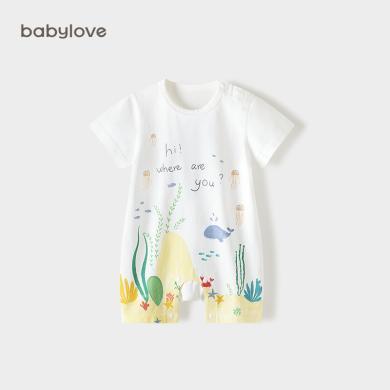 babylove婴儿短袖连体衣服夏季薄款休闲外出男女宝宝纯棉哈衣爬服
