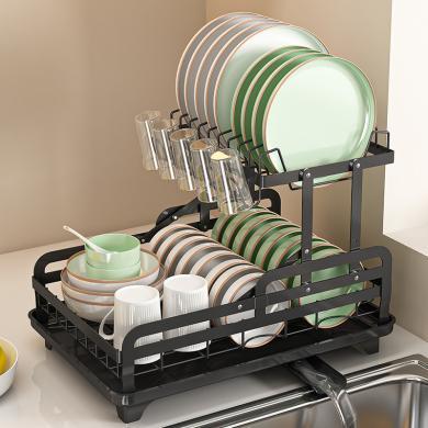 奥纳斯厨房台面免安装碗碟架双层刀叉水杯收纳沥水折叠碗碟储物架置物架