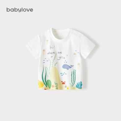 babylove婴儿t恤夏季薄款男女宝宝短袖上衣休闲宽松外出纯棉夏装