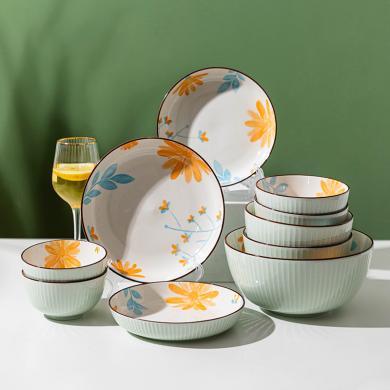 雏菊陶瓷盘子碗家用套装网红米饭碗面碗创意餐盘日式餐具