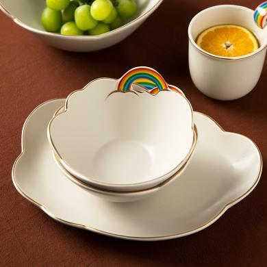 摩登主妇碗创意家用早餐杯子盘子异形盘彩虹云朵仪式感餐具一人食