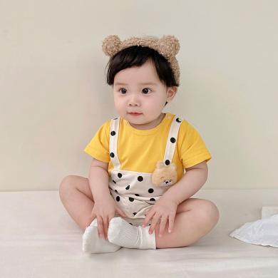 Peninsula Baby婴儿衣服夏季婴儿连体衣波点背带小熊男女宝宝衣服短袖新生儿衣服