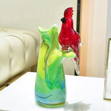 DEVY创意琉璃鹦鹉花瓶现代轻奢客厅电视柜酒柜玄关博古架装饰品插花器