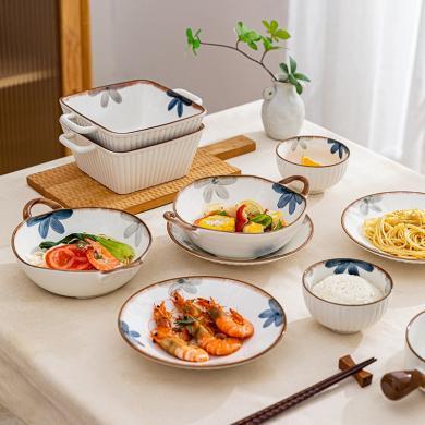 摩登主妇墨蓝日式陶瓷饭碗家用网红碗盘创意米饭碗餐具套装高颜值