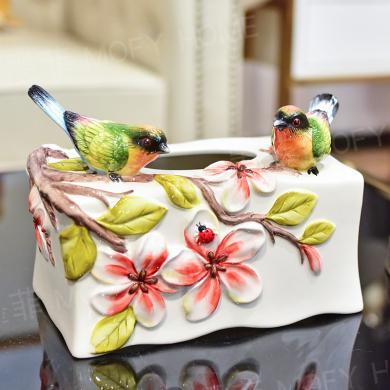 DEVY创意陶瓷纸巾盒新中式古典抽纸盒现代客厅卧室茶几餐桌装饰品摆件手绘陶瓷