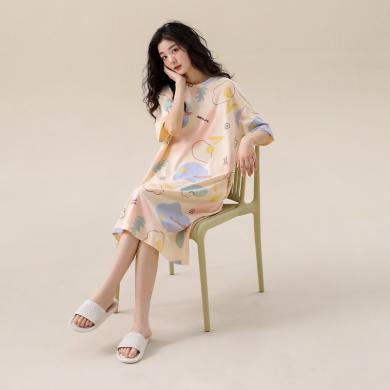 浪莎内衣【睡裙】GD睡裙女夏季薄款棉短袖睡衣夏天可外穿家居服 31343