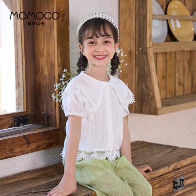 MOMOCO/玛米玛卡花边领气质淑女娃娃衫2023夏季新款女童衬衫上衣76630234006