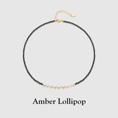 安铂洛利珍珠项链女原创设计串珠锁骨链气质百搭高级感黑尖晶颈链ABL230216986
