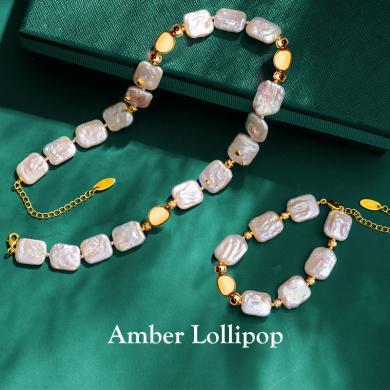 安铂洛利天然淡水珍珠项链女巴洛克珍珠锁骨链高级感手链套装送礼TZZZ20220923915