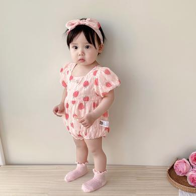 Peninsula Baby包屁衣夏季婴儿衣服草莓甜心女宝宝衣服三角爬服婴儿连体衣送发带