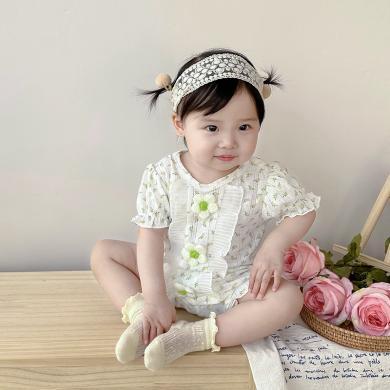 Peninsula Baby婴儿服装夏季立体小花女宝宝衣服韩版婴儿连体衣短袖新生儿衣服