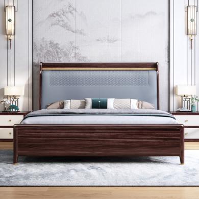 皇家密码 新中式实木床现代简约轻奢乌金木1.8米双人大床卧室家具软包婚床