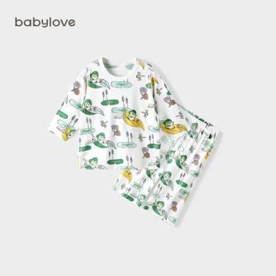babylove宝宝家居服套装夏季薄款天丝莫代尔空调服七分袖睡衣夏装