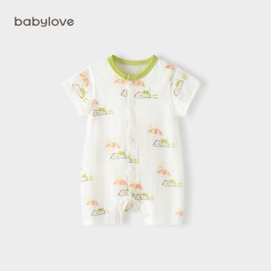 babylove婴儿短袖连体衣夏季薄款薄荷宝宝哈衣爬服新生儿衣服夏装