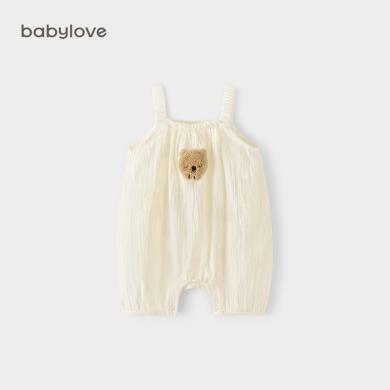 babylove婴儿吊带连体衣夏季薄款宝宝纯棉纱布无袖背心爬服超萌