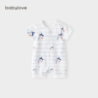 babylove婴儿短袖连体衣夏季薄款宝宝哈衣爬服薄荷清凉新生儿夏装