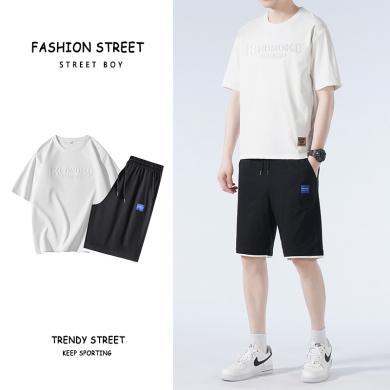 稻草人夏季男士运动服套装潮流薄款短袖t恤短裤男装搭配一套帅气两件套YD.k-8858