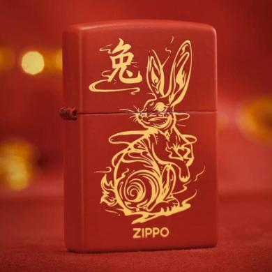 zippo之宝官方正品煤油防风打火机 红色哑漆祥云瑞兔 新年礼物男士礼品