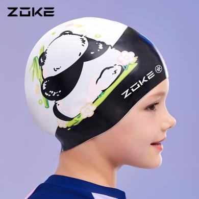 洲克儿童泳帽硅胶防水护发护耳防滑女孩游泳训练zoke男童熊猫帽子623603216