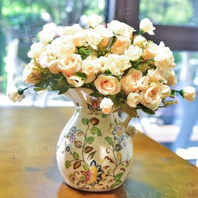 DEVY陶瓷小花瓶摆件欧式美式客厅插花餐桌家居复古仿真花干花装饰北欧