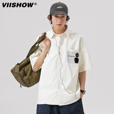VIISHOW简约ins日系工装短袖衬衫夏季新款宽松薄款纯棉衬衫 CD7277232