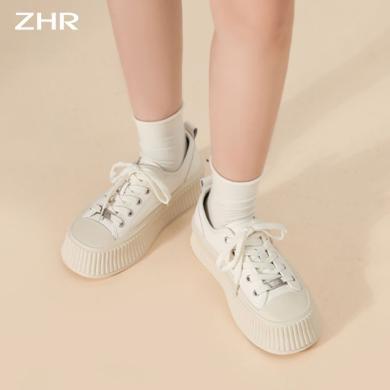 ZHR厚底小白鞋女夏季新款复古方头休闲饼干鞋百搭EJ17
