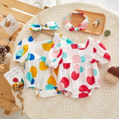 Peninsula Baby婴儿衣服夏季宝宝衣服多彩波点三角包屁衣送发带婴儿连体衣