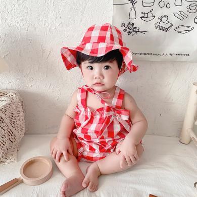 Peninsula Baby婴儿衣服夏季新款女宝宝大格格短爬背带连身衣韩版棉质婴儿连体衣