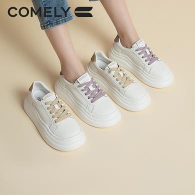 康莉KMB3A630小白鞋女厚底增高拼色时尚运动鞋舒适百搭板鞋