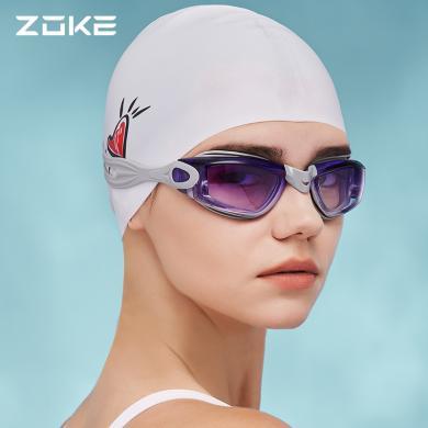 洲克女士泳镜防水防雾高清游泳镜紫色zoke专业游泳眼镜男泳帽泳衣614501105
