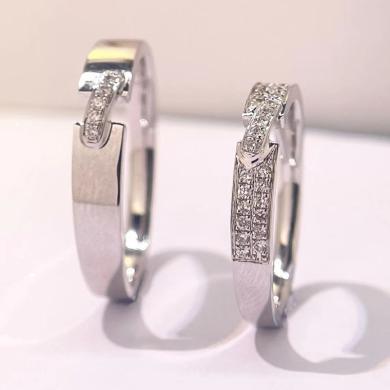 雅丹妮珠宝18K金钻石情侣对戒18K金设计款缘系一生情侣对戒求婚结婚钻石戒指 配证书