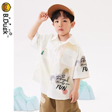 【国潮】B.Duck小黄鸭童装男童短袖衬衫夏季国中国风儿童衬衣上衣包邮BF2409001