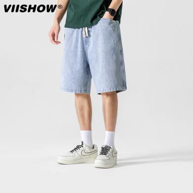 VIISHOW牛仔短裤男士夏季薄款水洗百搭美式宽松休闲五分裤 ND6296232