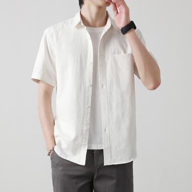 俞兆林男装 纯色衬衫男新款日系秋设计感小众短袖衬衣外搭上衣外套    TPCY022、CY023